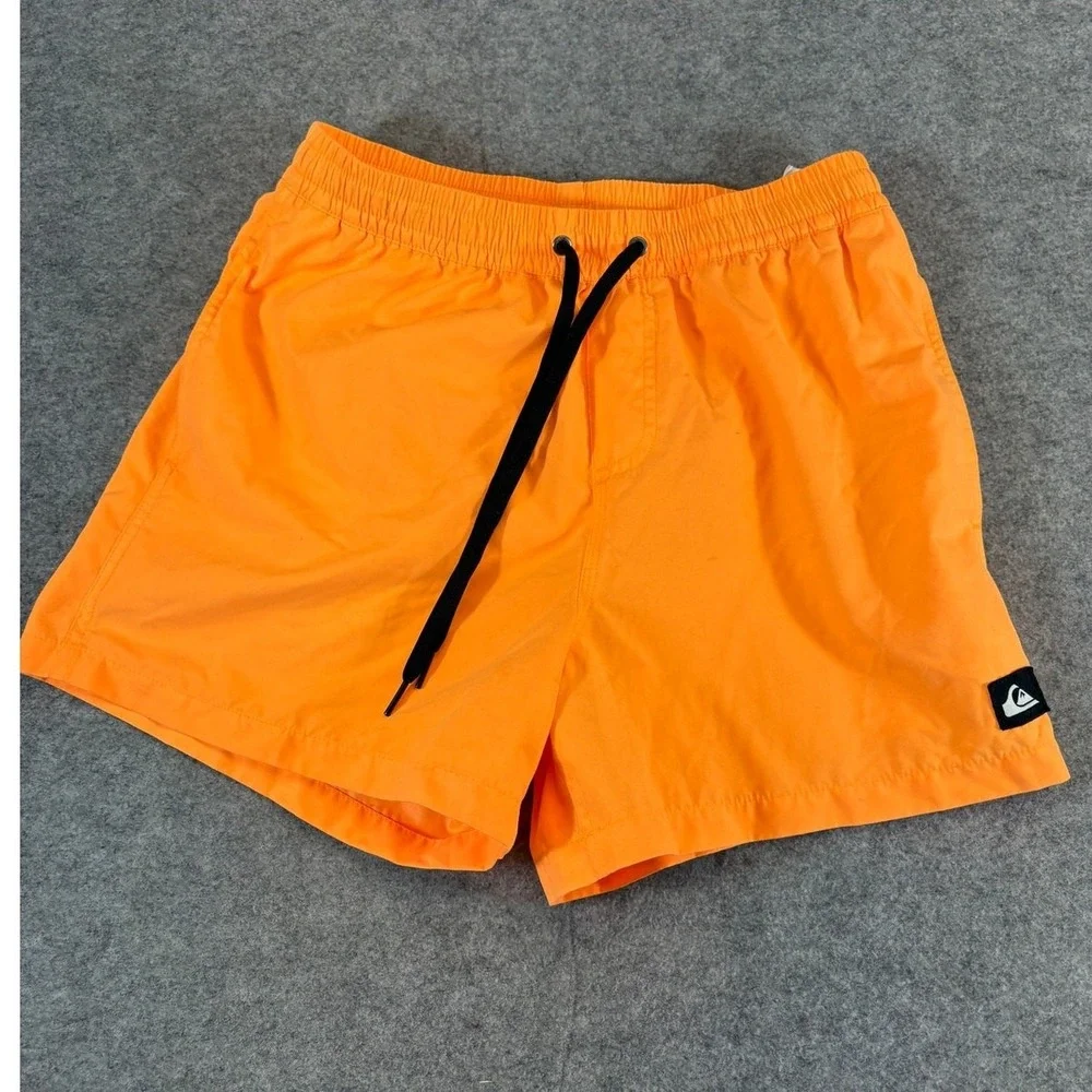 Vintage Quiksilver Board Shorts Mens Small Orange Pull On Swim Trunks Y2K Summer